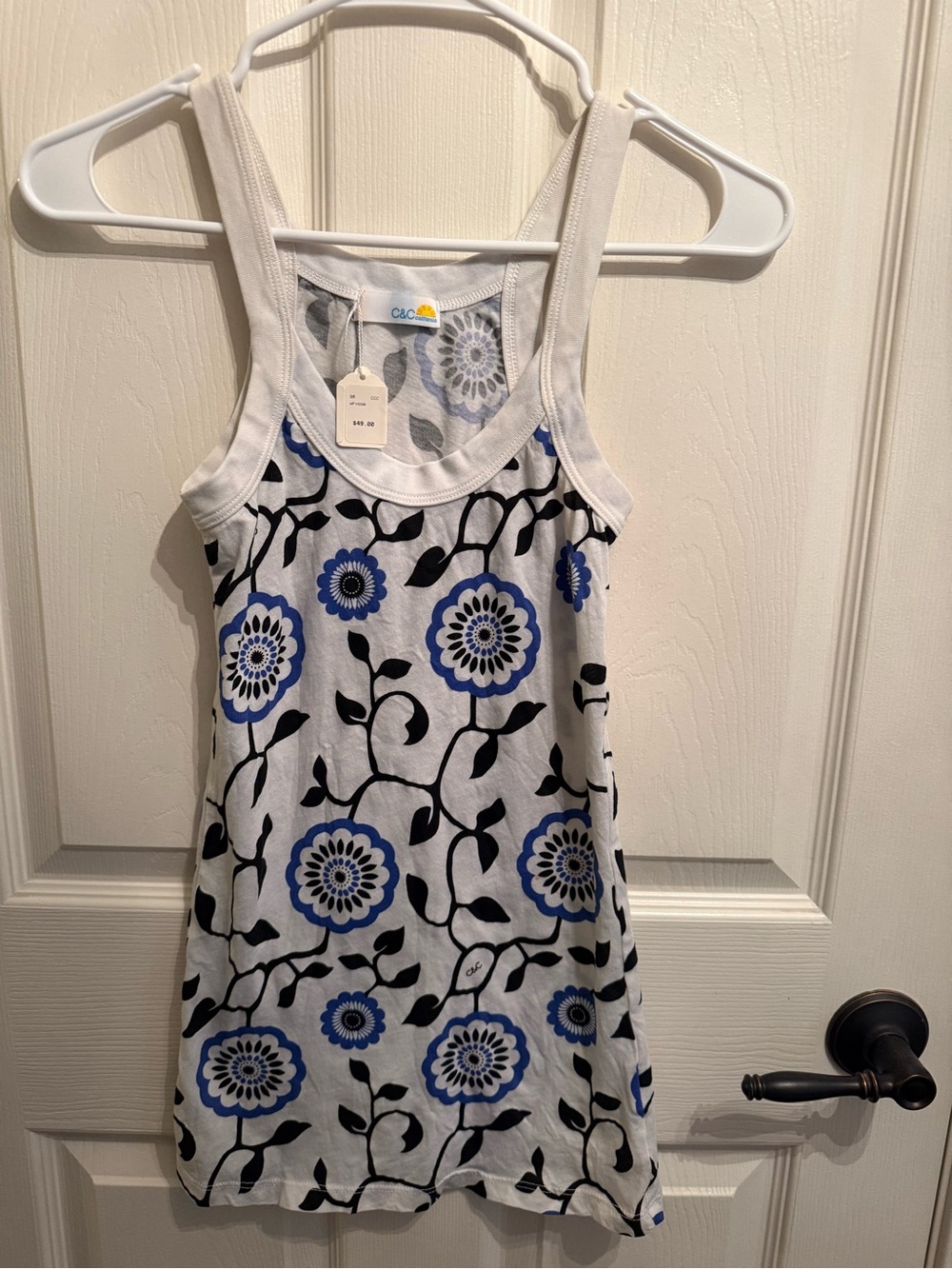 C&C California Womens Blue Floral Long Tank